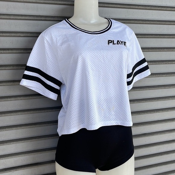 Material Girl Active White Black Crop Top Size L - Picture 3 of 7